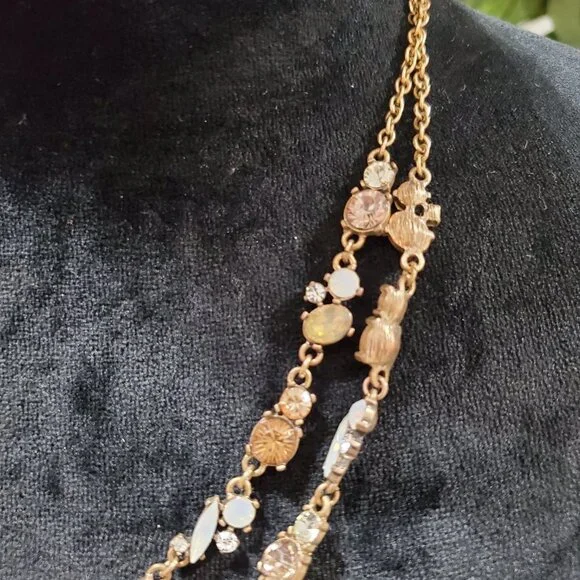 Women's Gold Tone Beaded Double Strand Chain Fashion Jewelry Necklace - Picture 2 of 4